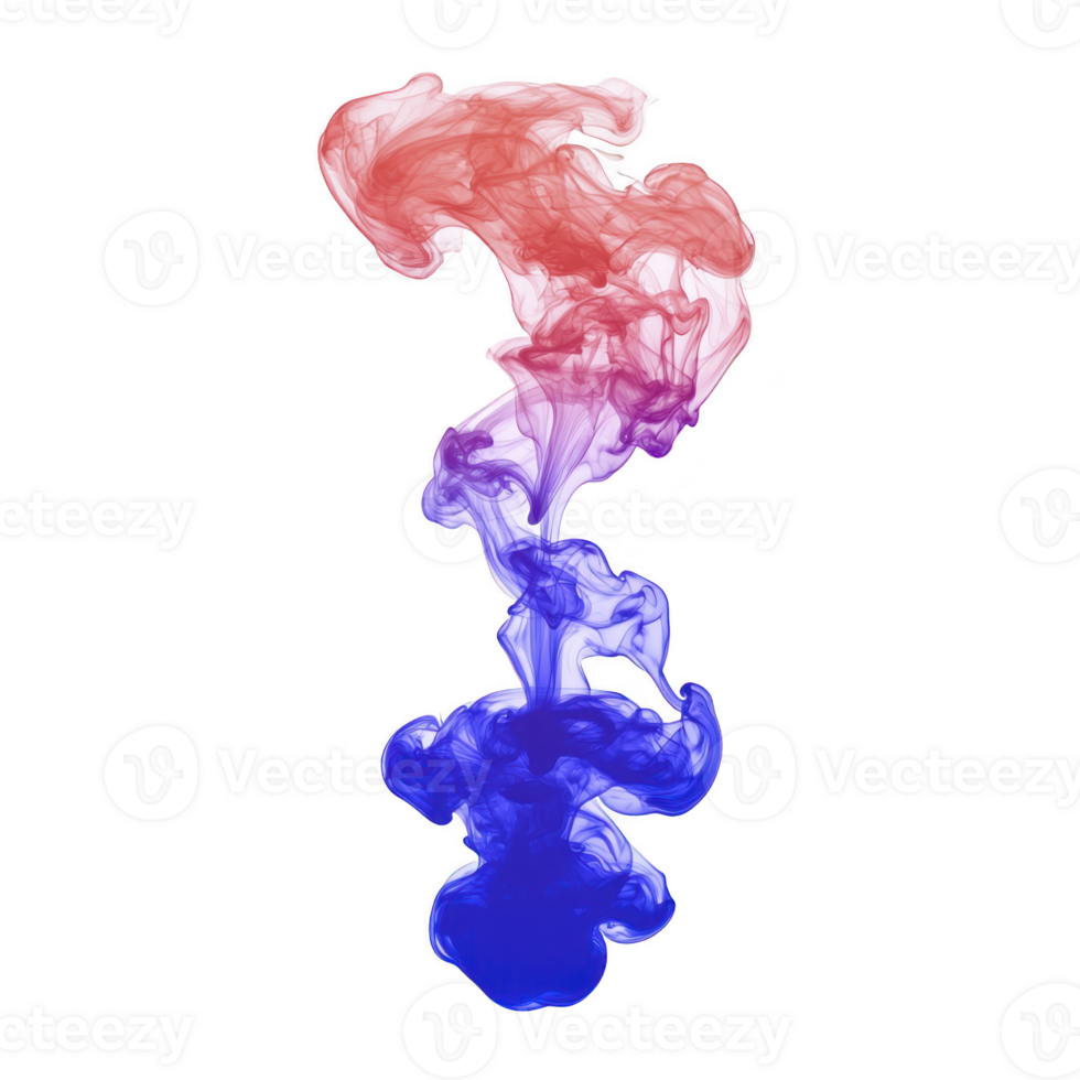 Vibrant swirl of red, purple, and blue ink creates mesmerizing pattern as it diffuses in water, forming dynamic and colorful abstract design png