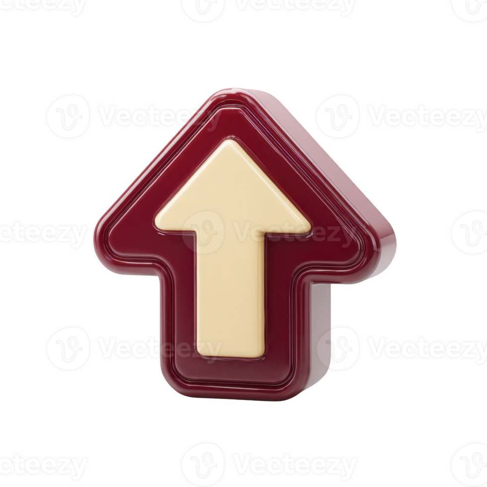 3D arrow icon with glossy finish, featuring maroon outline and cream colored center, pointing upwards. design is simple and modern, suitable for digital interfaces png