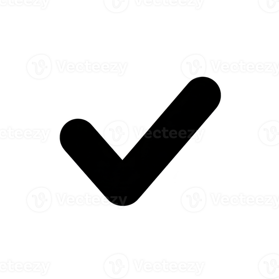 Black check mark symbol on transparent background, representing approval or completion. simple design is versatile for various uses in digital png