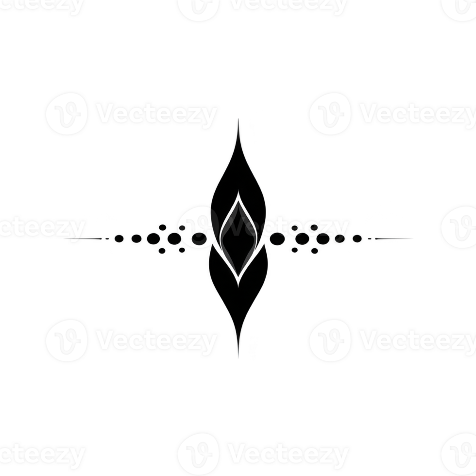 Abstract symmetrical design with central leaf like shapes and dotted lines extending horizontally, creating balanced and artistic pattern. monochrome style adds minimalist and elegant touch png