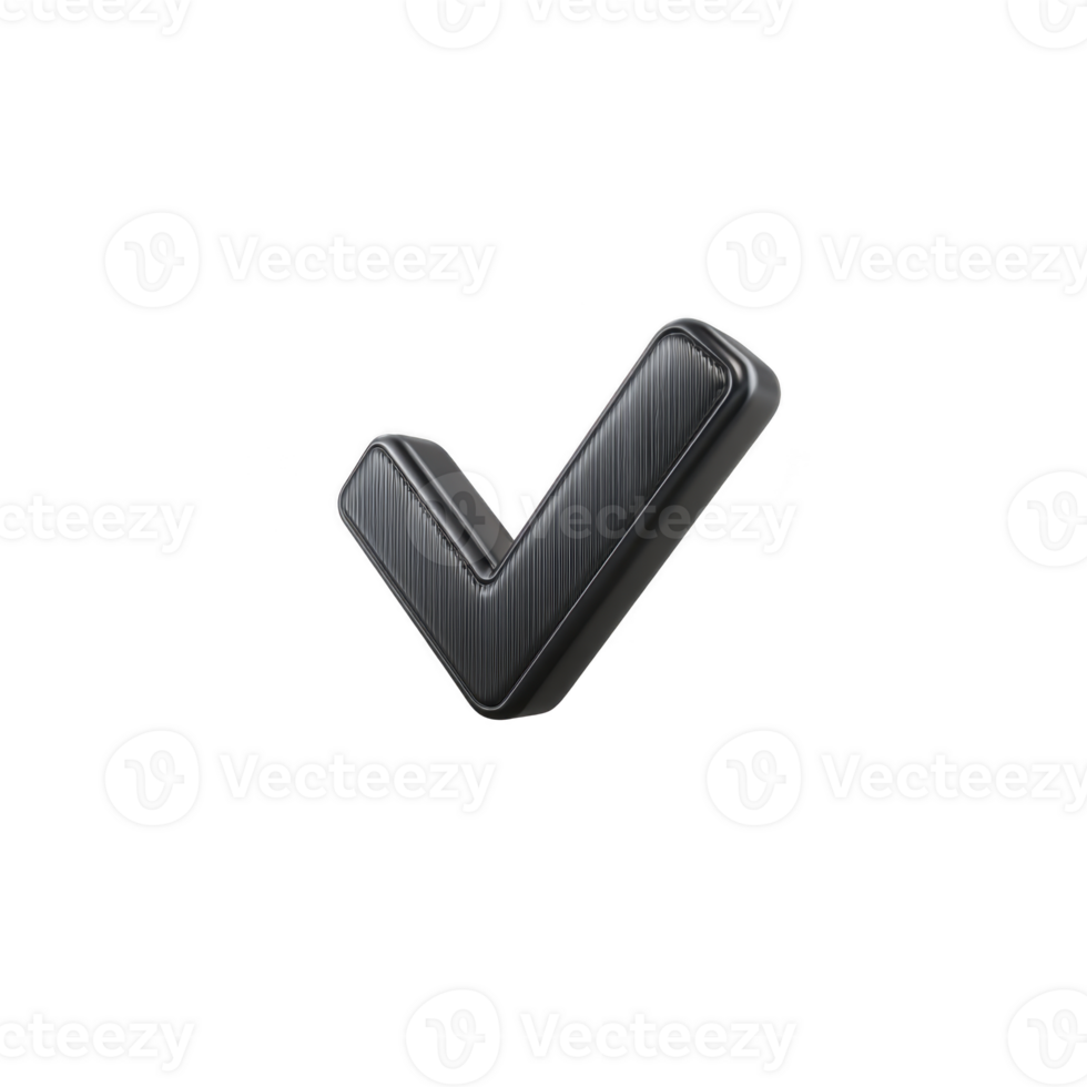 Sleek black check mark with textured surface, symbolizing approval or completion. design is modern and minimalistic, suitable for digital interfaces or graphic design projects png