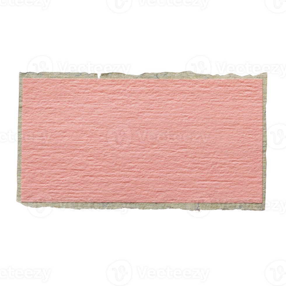 Torn piece of pink textured paper with rough edges is isolated on transparency background, creating simple and minimalist design. paper texture adds depth and interest png