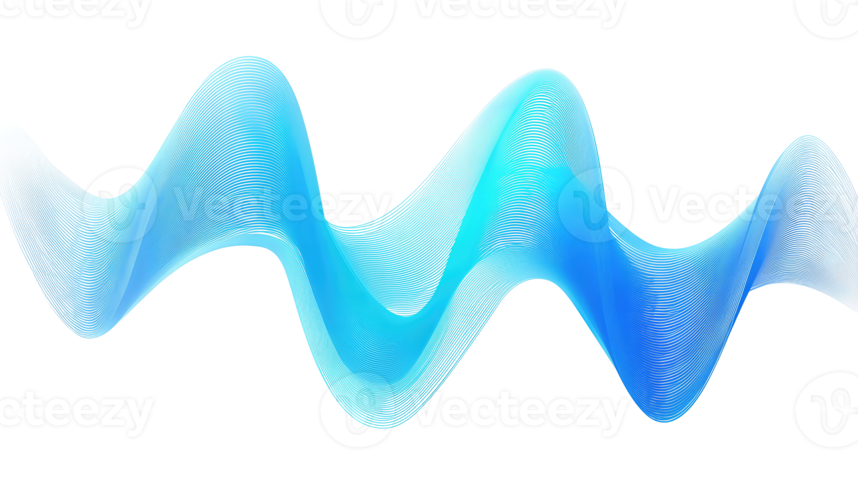 Fluid audio waveform design with cobalt and aqua gradient tones, thicker midsection peaks and soft upward diagonal flow, isolated on transparent background. png