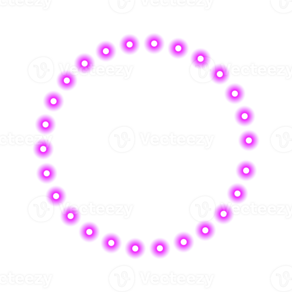 Glowing circle of led lights forming a bright round border and illuminated frame with neon light ring and abstract circular retro aura on transparent background png
