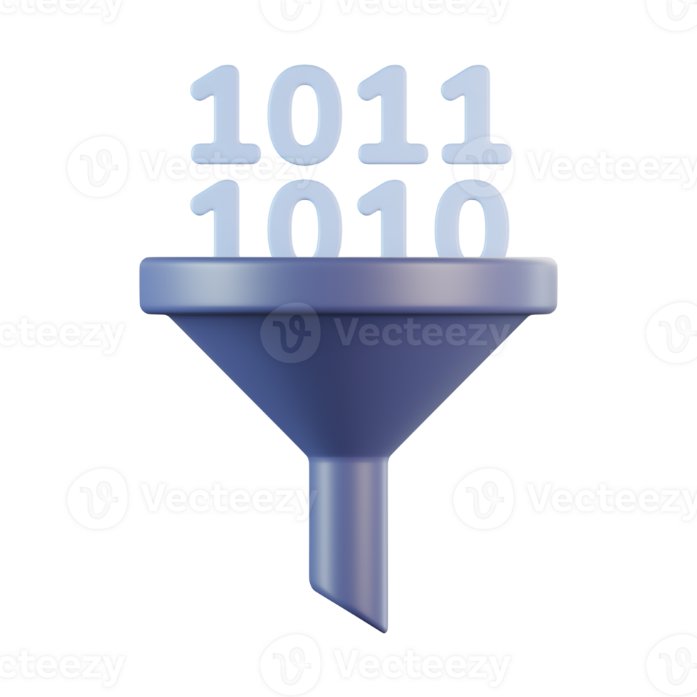 Data Binary Code Funnel Filtration 3D Icon png