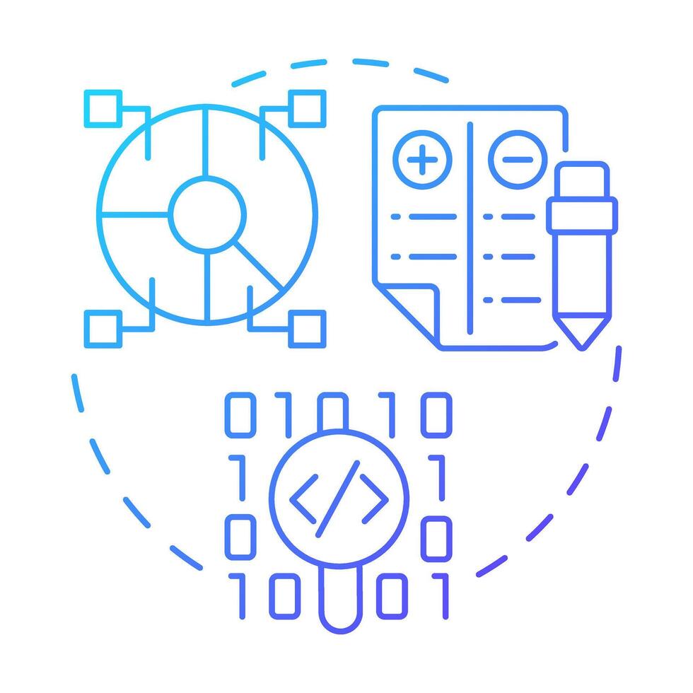 Testing blue gradient concept icon. Coding, programming. Balance sheet. Statistical diagram. Round shape line illustration. Abstract idea. Graphic design. Easy to use in infographic, presentation vector
