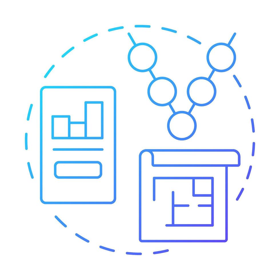 V-model blue gradient concept icon. Statistical metrics, analysis. Workflow structure. Round shape line illustration. Abstract idea. Graphic design. Easy to use in infographic, presentation vector