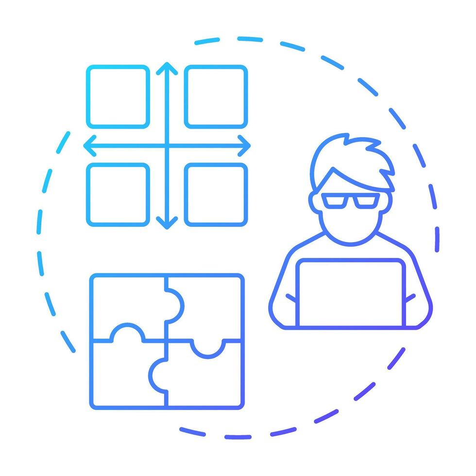 Unit testing blue gradient concept icon. Software developer. Task management, workflow. Round shape line illustration. Abstract idea. Graphic design. Easy to use in infographic, presentation vector