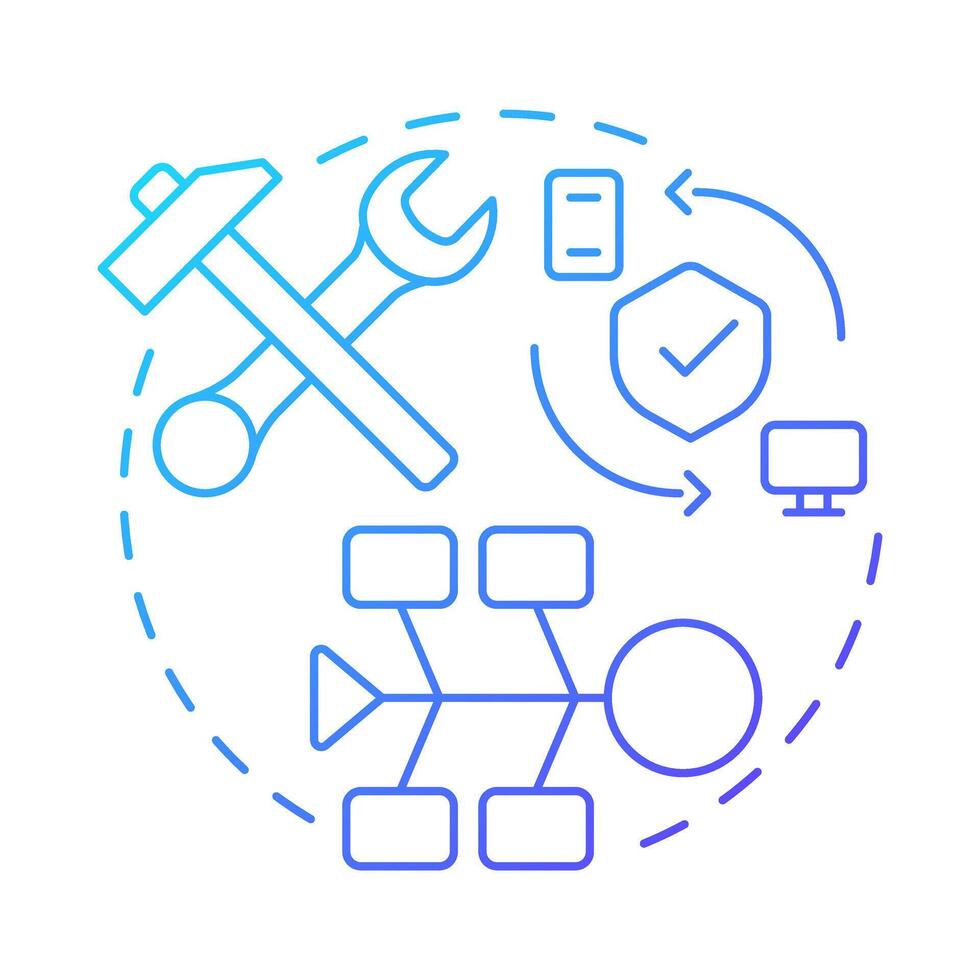 Integration testing blue gradient concept icon. Cloud technology, workflow structure. Round shape line illustration. Abstract idea. Graphic design. Easy to use in infographic, presentation vector