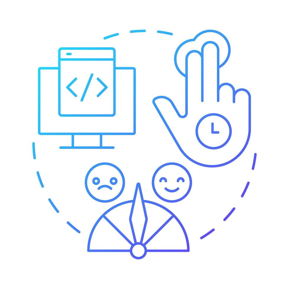 Usability testing blue gradient concept icon. Customer experience. Coding, programming. Round shape line illustration. Abstract idea. Graphic design. Easy to use in infographic, presentation vector