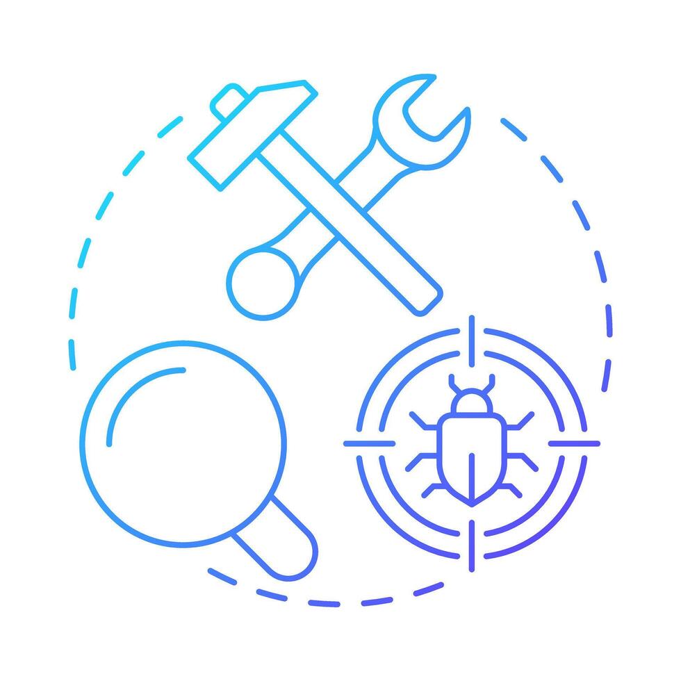 Detecting bugs blue gradient concept icon. Software engineering. System maintenance. Round shape line illustration. Abstract idea. Graphic design. Easy to use in infographic, presentation vector