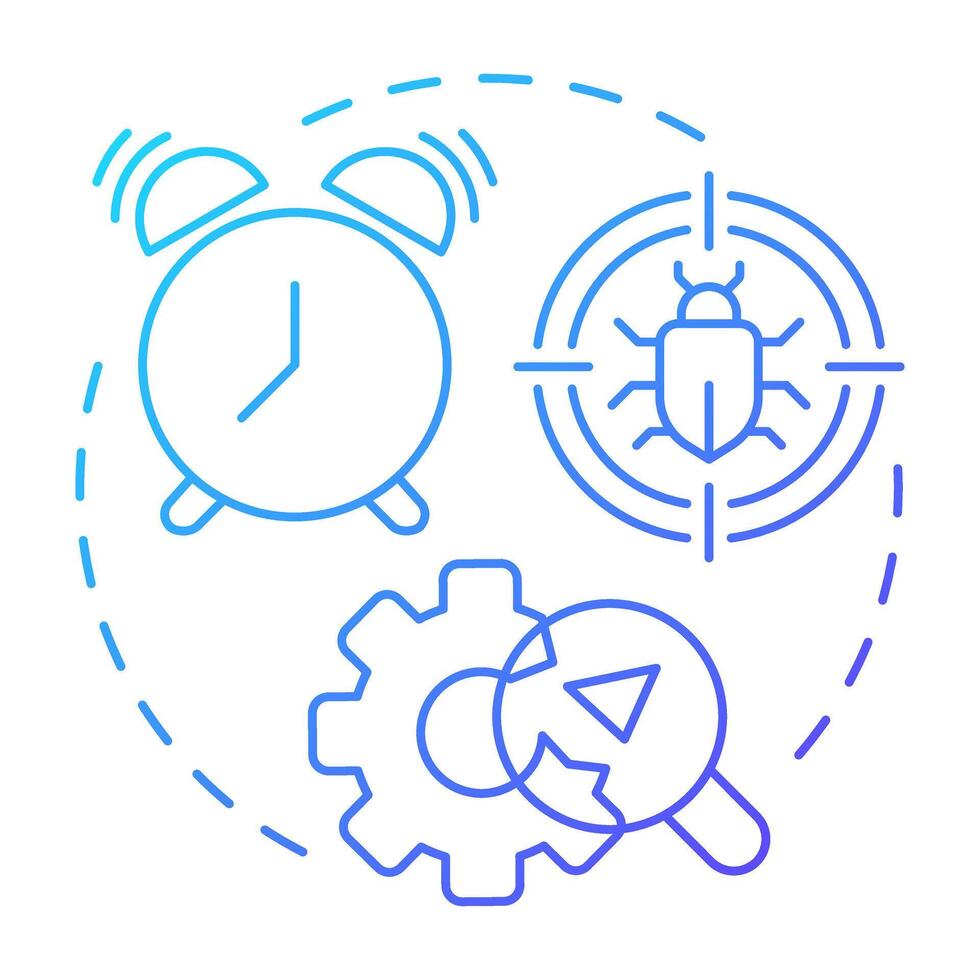 Early testing blue gradient concept icon. Bug analysis, tracking. Software engineering. Round shape line illustration. Abstract idea. Graphic design. Easy to use in infographic, presentation vector