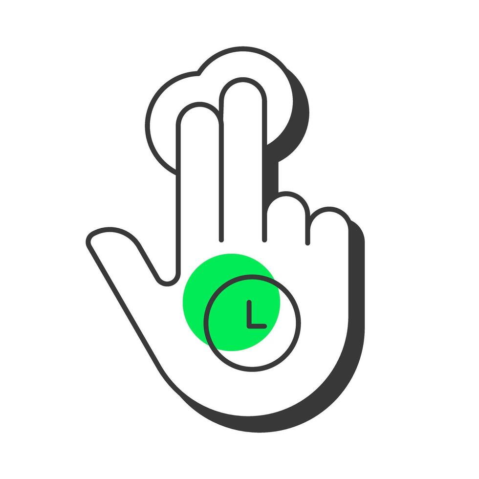 Software usability offset shadow line icon. Customer service, interface. Time management, functionality. Bold outline symbol with solid green fill. Modern flat illustration. Editable stroke vector