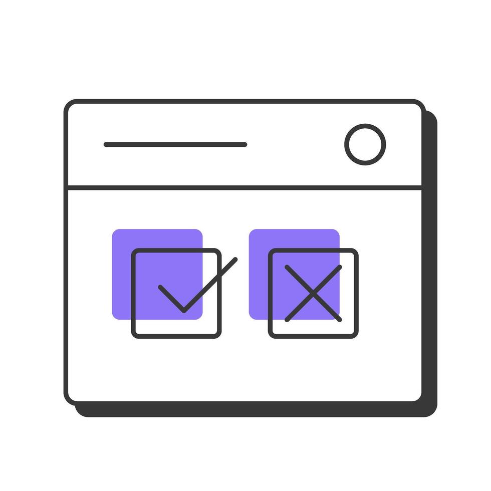 Marketing survey offset shadow line icon. Customer service, user engagement. Software interface, usability. Bold outline symbol with solid purple fill. Modern flat illustration. Editable stroke vector