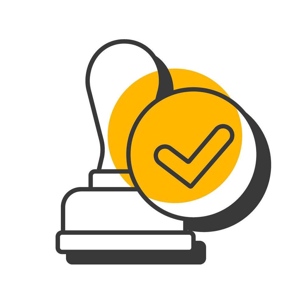 Approved stemp offset shadow line icon. Verification, validation. Corporate bureaucracy, paperwork. Bold outline symbol with solid orange fill. Modern flat illustration. Editable stroke vector