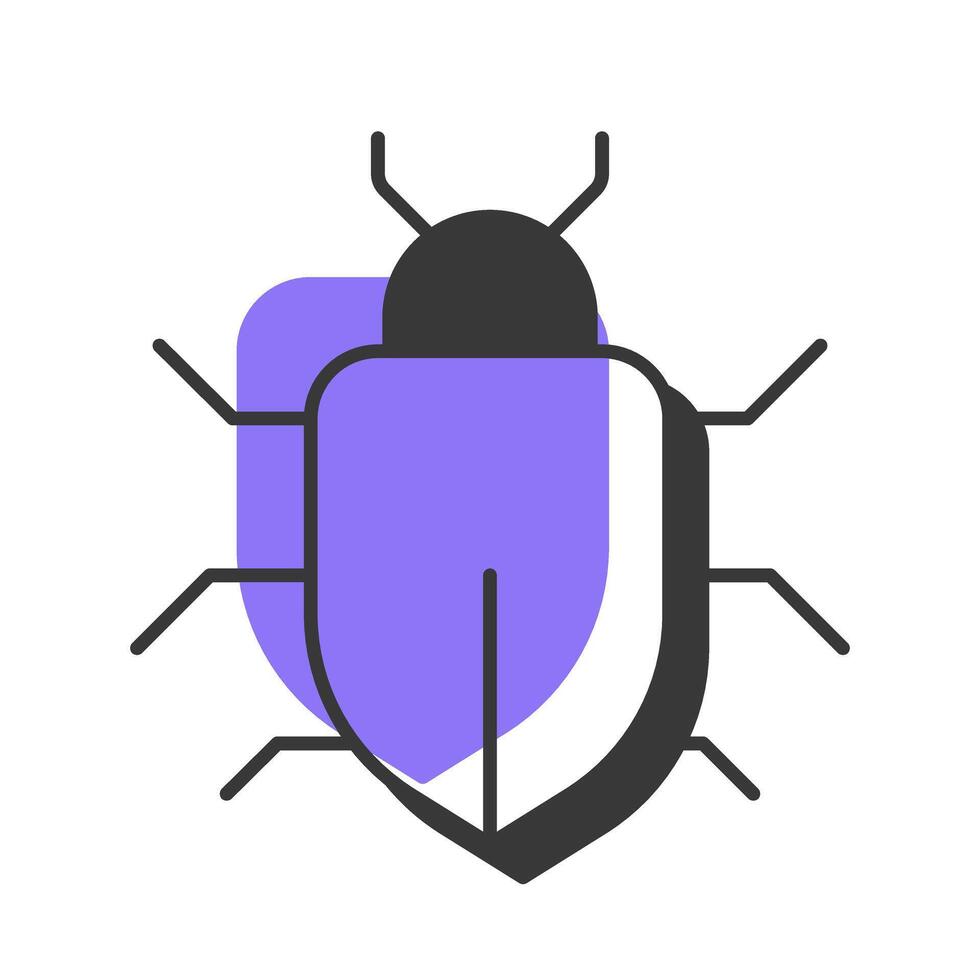 Bug offset shadow line icon. Software vulnerability, cybersecurity. Nature insect. Tech innovation. Bold outline symbol with solid purple fill. Modern flat illustration. Editable stroke vector