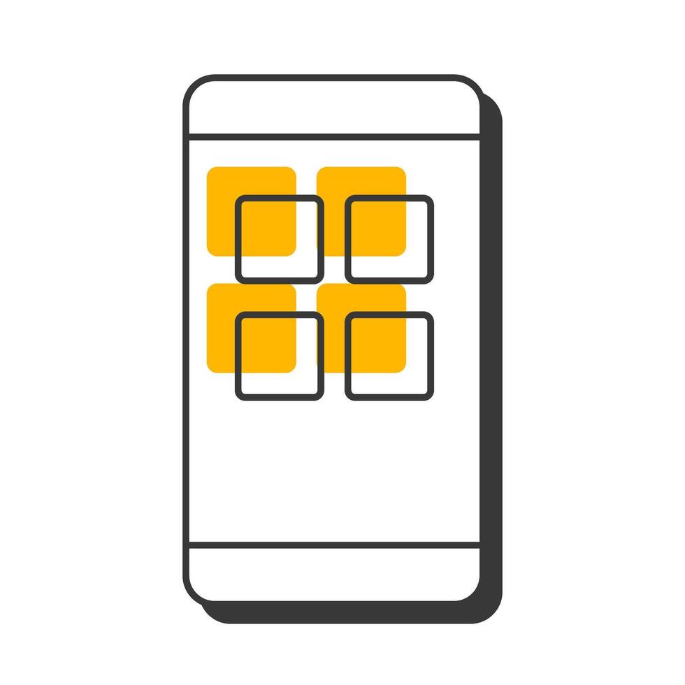 Software application offset shadow line icon. Development, programming. Smartphone system, technology. Bold outline symbol with solid orange fill. Modern flat illustration. Editable stroke vector