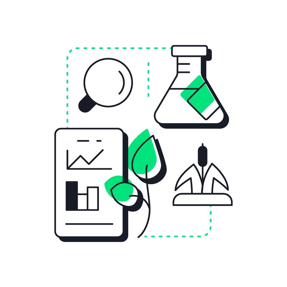 Wetland monitoring modern linear concept icon. Observation and data collection. Phase of swamps restoration. Flat outline elements connected with dotted lines. Creative visual. Easy to edit vector