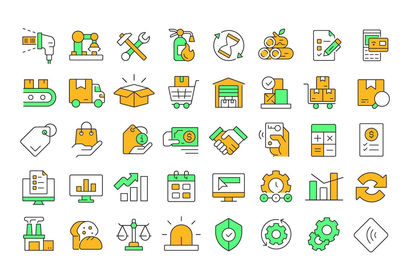 Inventory management line color icons set. Organization supplies efficient usage system. Storage and processing. illustrations. Simple flat colorful symbols collection. Editable stroke vector