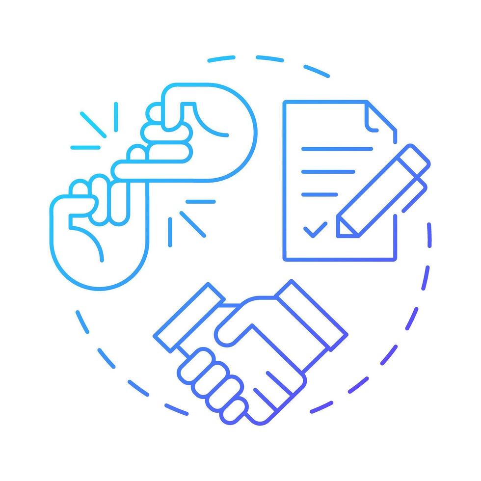 Promise keeping blue gradient concept icon. Commitments to stakeholders. Corporate social responsibility pillar. Round shape line illustration. Abstract idea. Graphic design. Easy to use in booklet vector