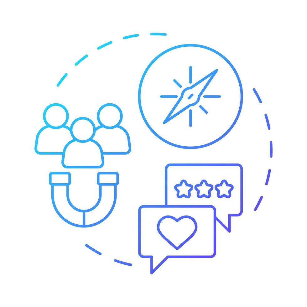 Attract new customers blue gradient concept icon. Expand audience with responsibility. Benefit of ethical branding. Round shape line illustration. Abstract idea. Graphic design. Easy to use in booklet vector