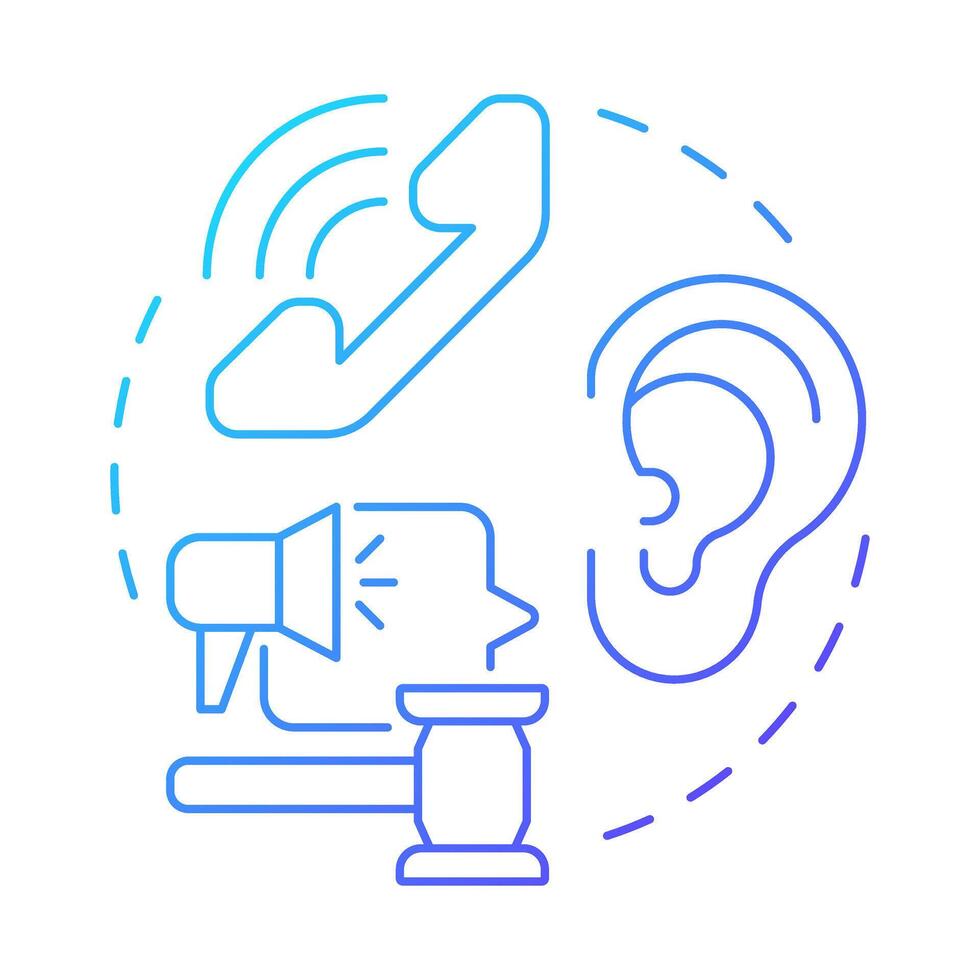 Right to be heard blue gradient concept icon. Attention to consumer feedbacks. Legal customer protection. Round shape line illustration. Abstract idea. Graphic design. Easy to use in booklet vector