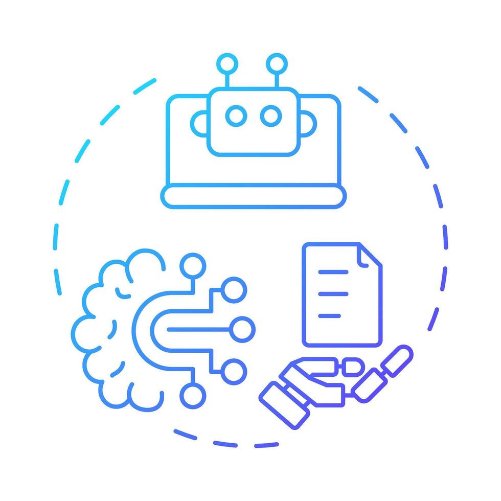AI in business blue gradient concept icon. Documentation management, artificial intelligence. Round shape line illustration. Abstract idea. Graphic design. Easy to use in infographic, presentation vector