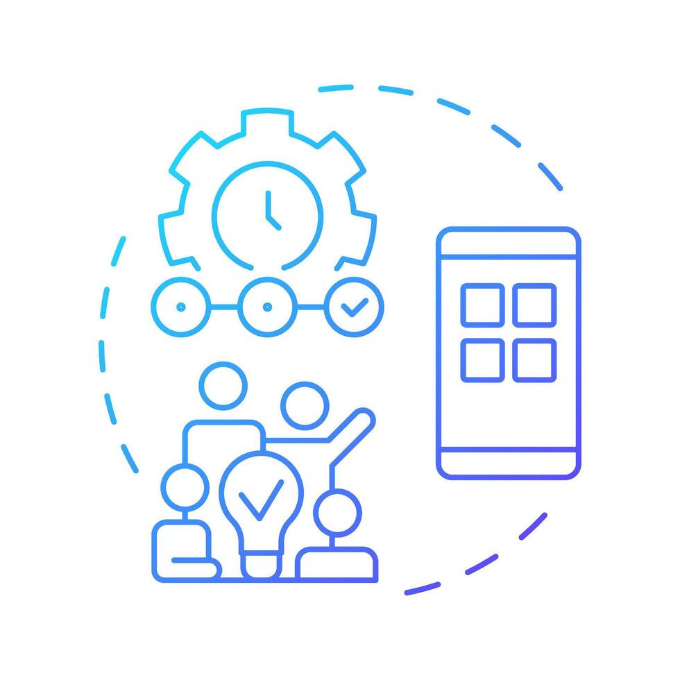 Digital product management blue gradient concept icon. Smartphone app, teamwork organization. Round shape line illustration. Abstract idea. Graphic design. Easy to use in infographic, presentation vector