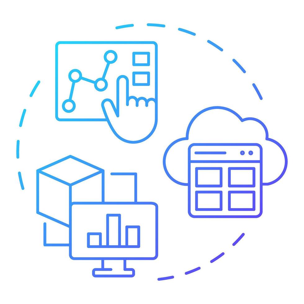 Digitalization blue gradient concept icon. Data analysis, statistics. Cloud technology. Round shape line illustration. Abstract idea. Graphic design. Easy to use in infographic, presentation vector