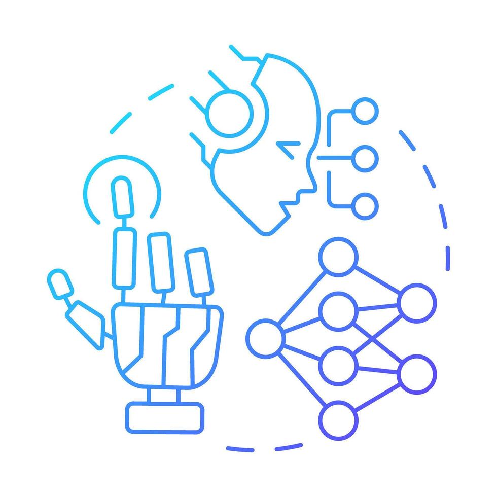 Composite AI blue gradient concept icon. Machine learning, artificial intelligence. Round shape line illustration. Abstract idea. Graphic design. Easy to use in infographic, presentation vector