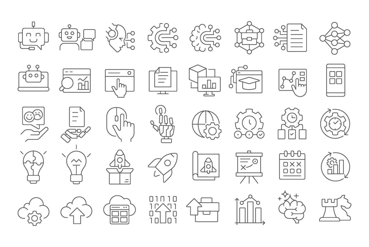 Digital transformation line icons set. Cloud technology, workflow organization. Productivity growth. Isolated outline illustrations. Thin lineart iconset symbols. Editable stroke vector