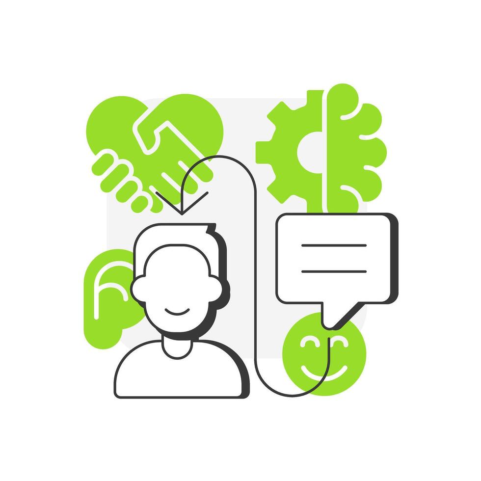 Enhanced understanding flat outline concept icon. Knowledge processing, information. Active listening, studying. Modern line illustration with green glyphs. Conceptual visual. Easy to edit vector