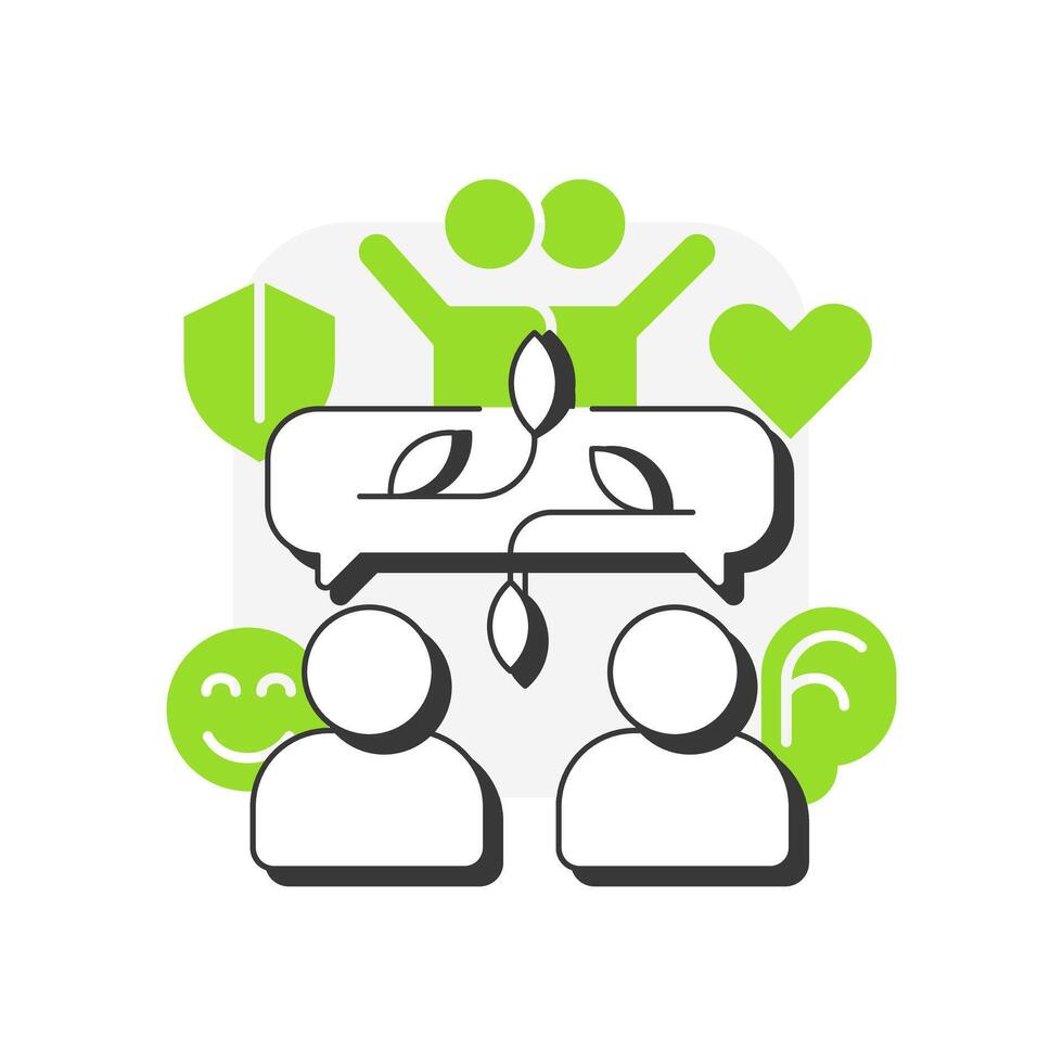 Encourages openness flat outline concept icon. Social relationships, networking. Conversation, dialogue. Modern line illustration with green glyphs. Conceptual visual. Easy to edit vector