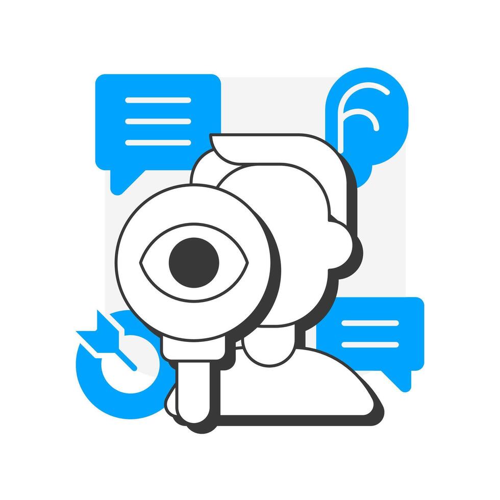 Observation flat outline concept icon. Social communication, conversation. Friendship, networking. Active listening. Modern line illustration with blue glyphs. Conceptual visual. Easy to edit vector