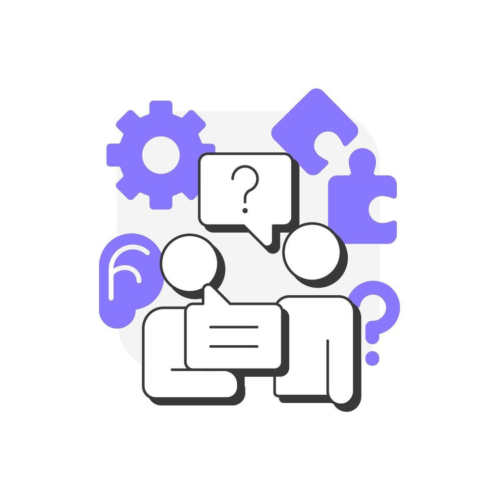 Open-ended questions flat outline concept icon. Conversation, dialogue. Social communication. Puzzle pieces. Modern line illustration with purple glyphs. Conceptual visual. Easy to edit vector
