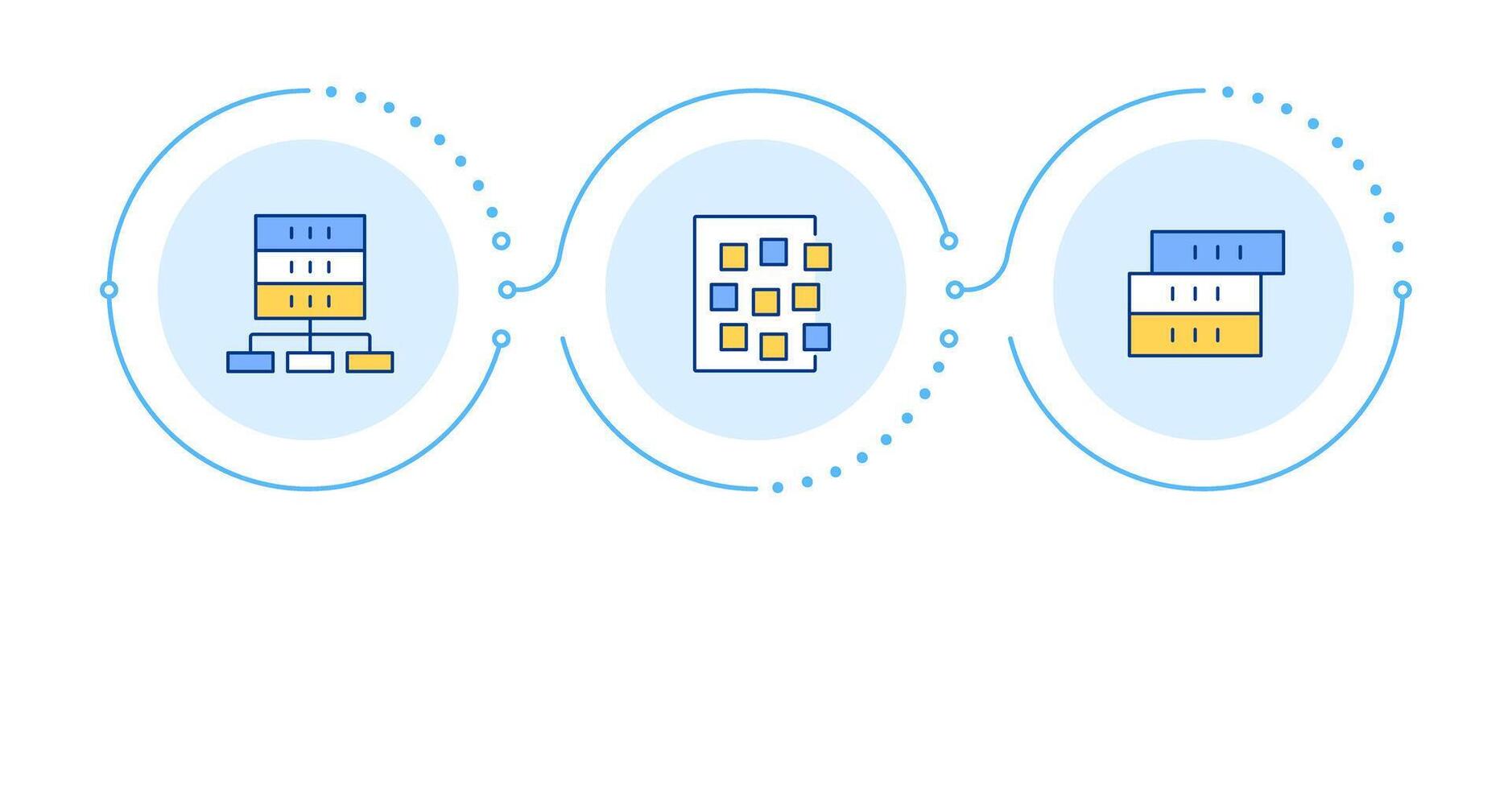 Data management infographic 3 steps. Database, servers. Information organization. Modern technology. Flow chart infochart. Editable info graphics icons vector