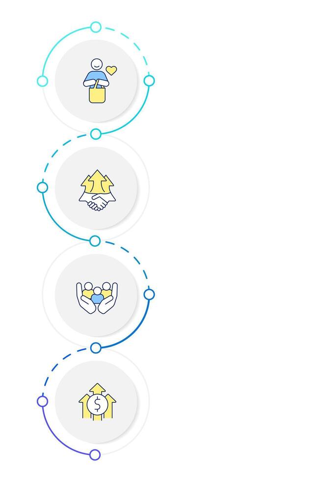 Product development infographic design template. Customer service, brand reputation. Data visualization 4 options. Process vertical flow chart vector