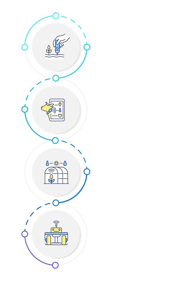 Modern farming technologies infographic design template. Smart greenhouse, livestock. Data visualization 4 options. Process vertical flow chart vector