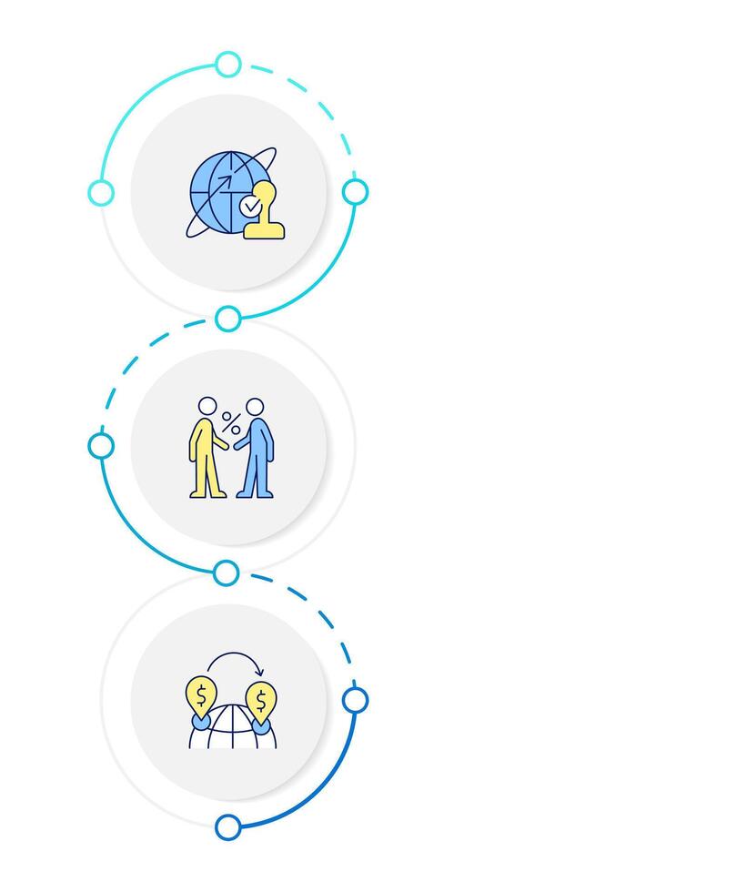 Export company infographic design template. Import business, logistics. Partnership, teamwork. Data visualization 3 options. Process vertical flow chart vector