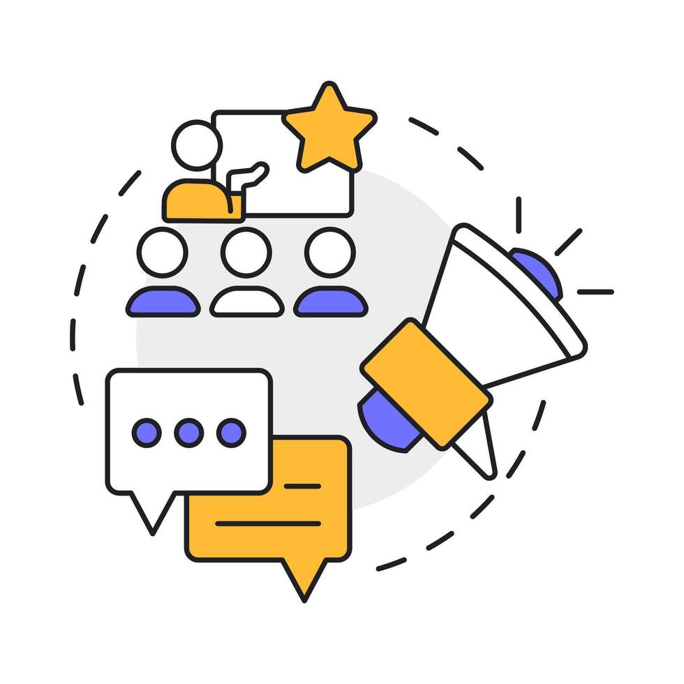 Communicate vision multi color concept icon. Sharing message in organization. Kotter change management model. Round shape line illustration. Abstract idea. Graphic design. Easy to use in presentation vector