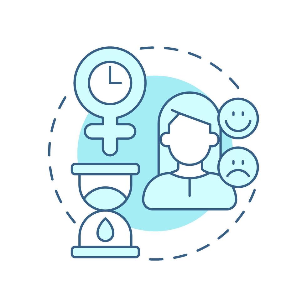 Perimenopause soft blue concept icon. Fluctuate estrogen levels, irregular menstrual cycles. Menopause stage. Round shape line illustration. Abstract idea. Graphic design. Easy to use in blog post vector