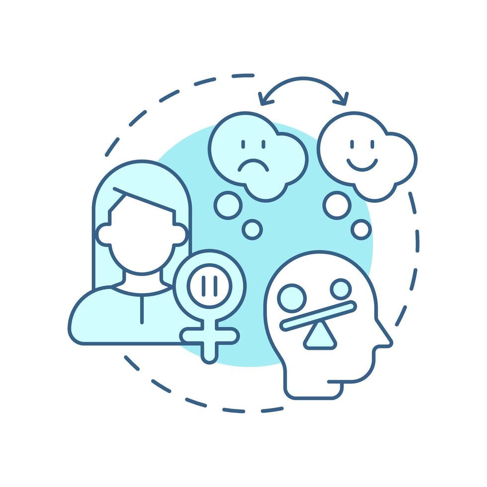 Mood changes soft blue concept icon. Hormonal fluctuation impact on emotional state. Menopause symptom. Round shape line illustration. Abstract idea. Graphic design. Easy to use in blog post vector