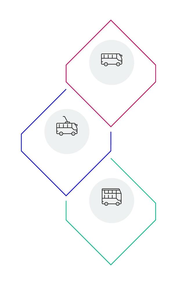 Public vehicles rhombic infographic template. Urban passenger transfer. Data visualization with 3 steps. Empty process design. Editable blank options info graphics vector