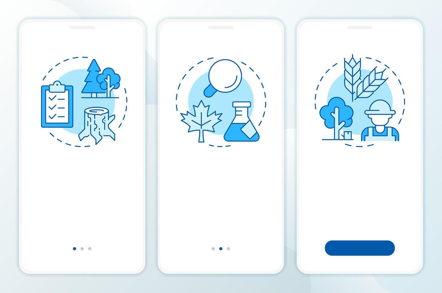 Ecosystem research blue onboarding mobile app screen. Monitoring, science. Walkthrough 3 steps editable graphic instructions with linear concepts. UI, UX, GUI vector