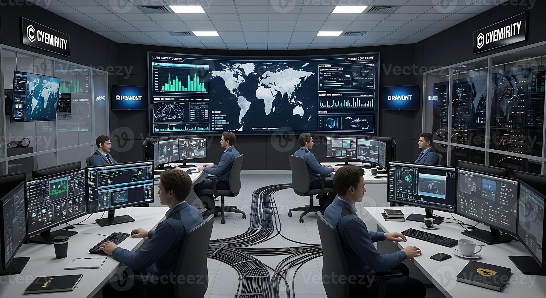 Cybersecurity Monitoring Center Data Security and Network Admin Professionals at Work photo