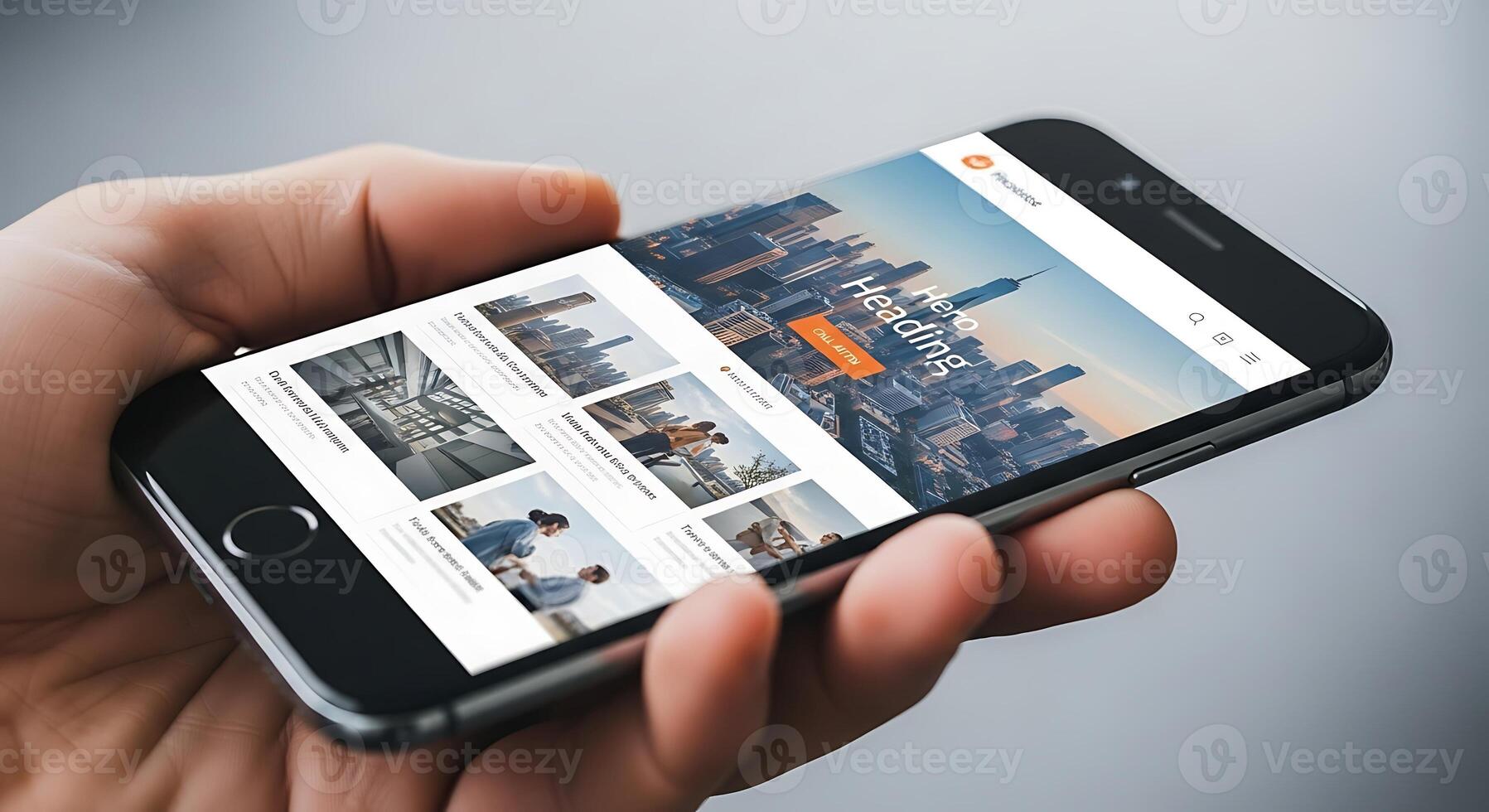 Smartphone Displaying Responsive Website with Hero Heading User Interface Mockup photo