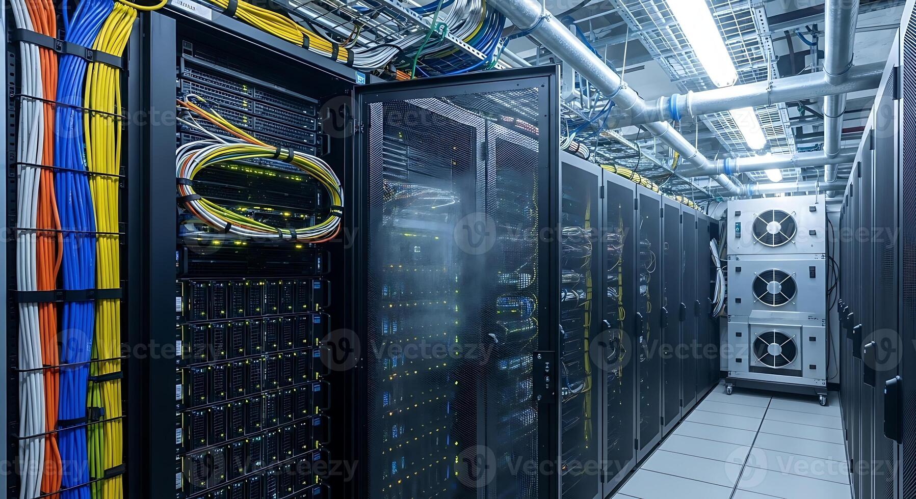 Modern Data Center Server Racks Technology and Network Infrastructure photo