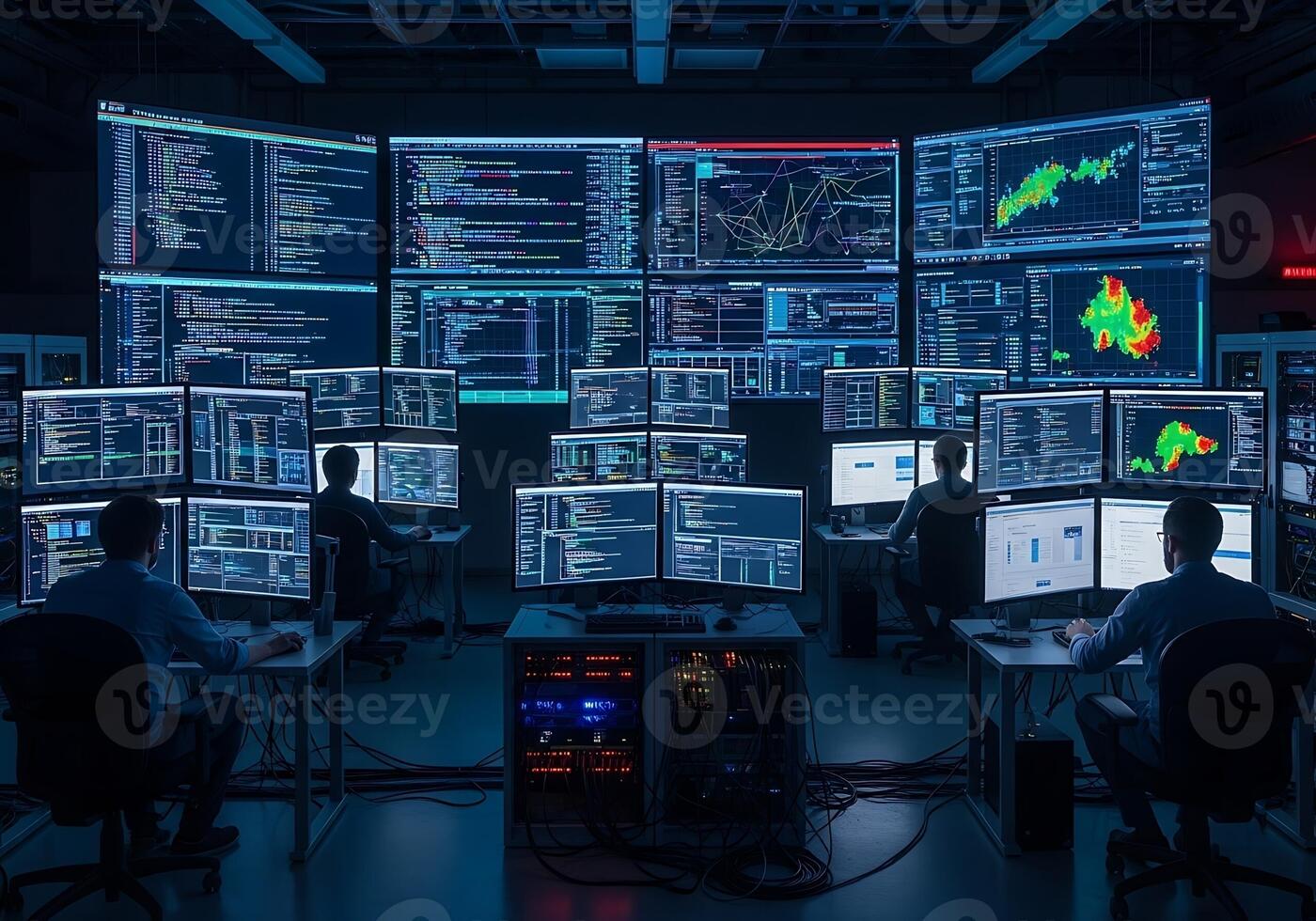 Data Center with Multiple Screens and Programmers photo
