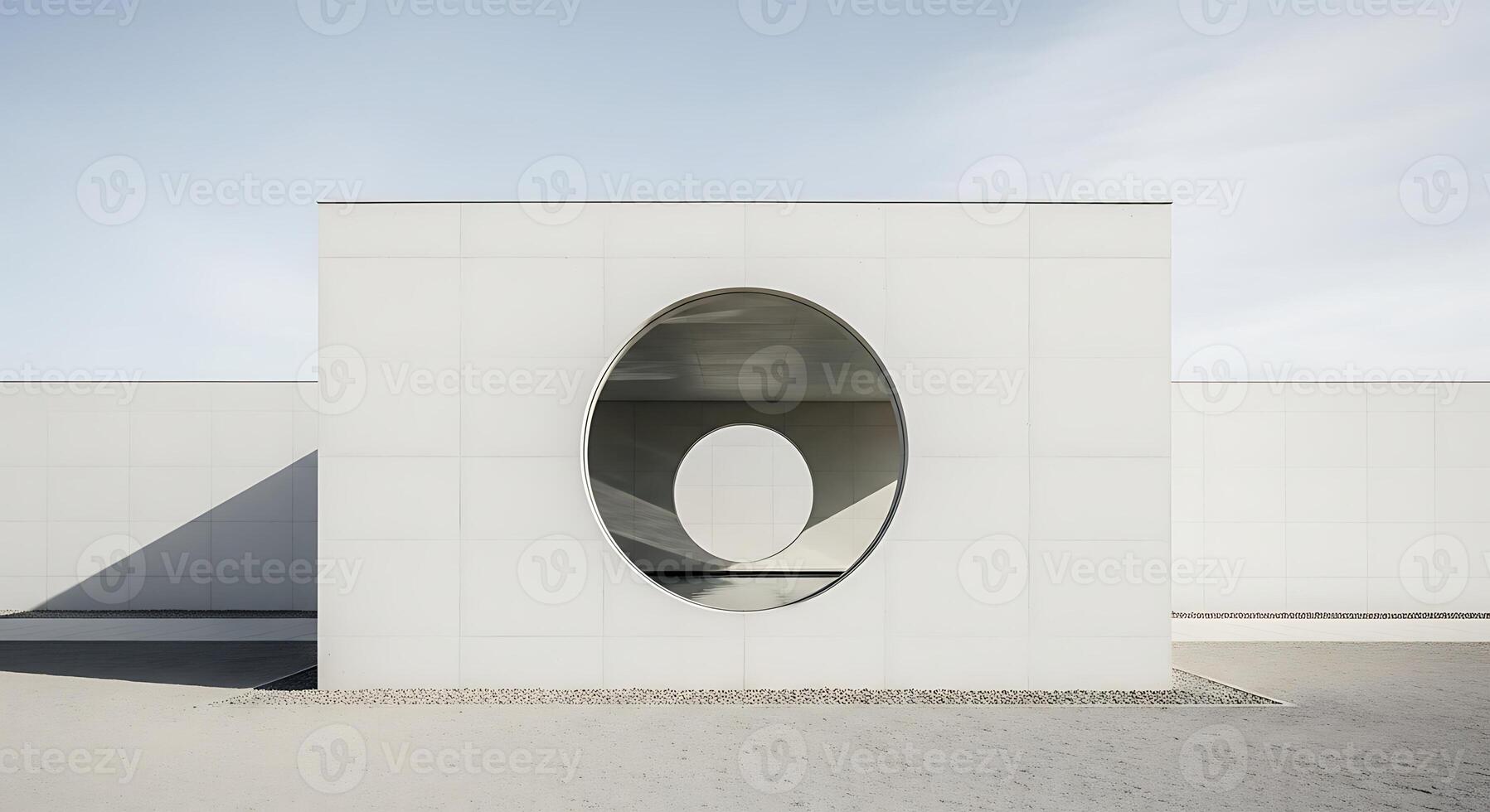 Minimalist Architecture Clean Lines and Geometric Simplicity of a Modern Building Exterior with Circular Window photo