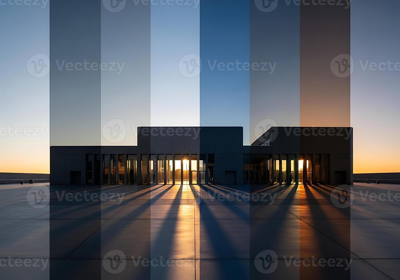 Abstract Modern Architecture at Sunset with Gradient Filter Effect A Study in Light Shadow and Architectural Design photo